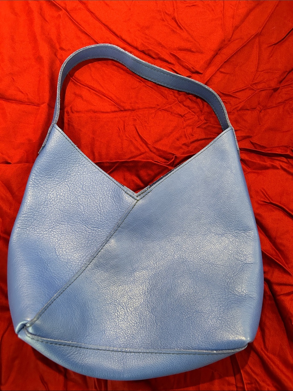 Portland Leather Naomi Large Blue Leather Shoulder Bag